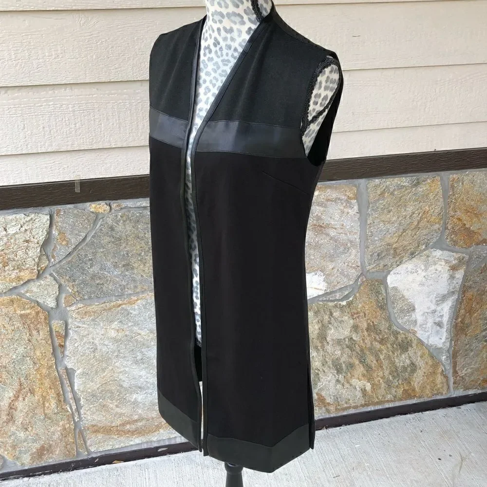 Charlie Paige Black Faux Leather Trim Vest Duster